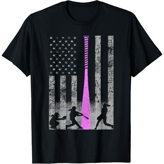 100% pure cotton for both men and womenAmerican Softball Flag T-Shirt - Players and Pink Bat T-Shirt