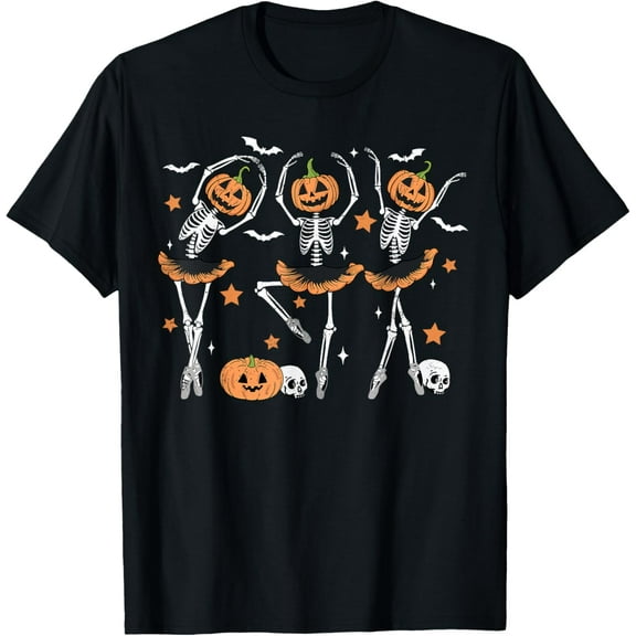 100% pure cotton for both men and womenBallet Pumpkin Skeleton Scary Halloween Men Women Boys Girl T-Shirt