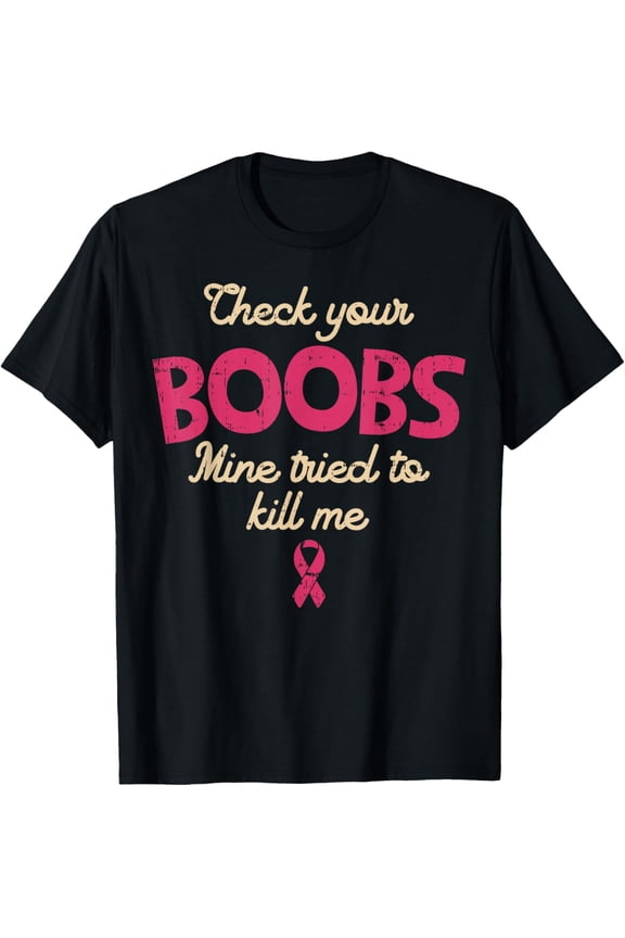100% pure cotton for both men and womenBreast Cancer Awareness Check Your Boobs Survivor Gift T-Shirt