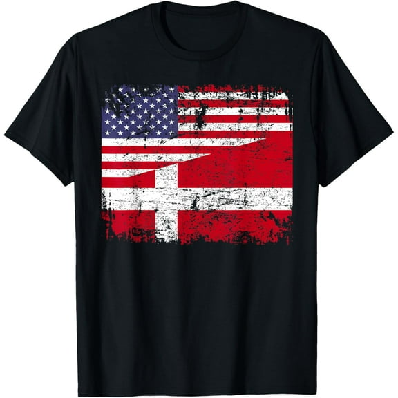 100% pure cotton for both men and womenDANISH ROOTS | Half American Flag | DENMARK Women Girls Kids Men T-Shirt