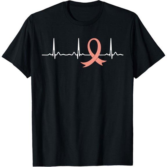 100% pure cotton for both men and womenECG Cancer Heartbeat Pulse - Endometrial Cancer Awareness T-Shirt
