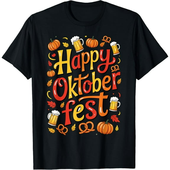 100% pure cotton for both men and womenHappy Oktoberfest Beer Pretzel Pumpkin Festive Men Women T-Shirt