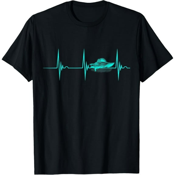 100% pure cotton for both men and womenMotor Boating Boater Drag Boat Racing Heartbeat EKG Pulse T-Shirt