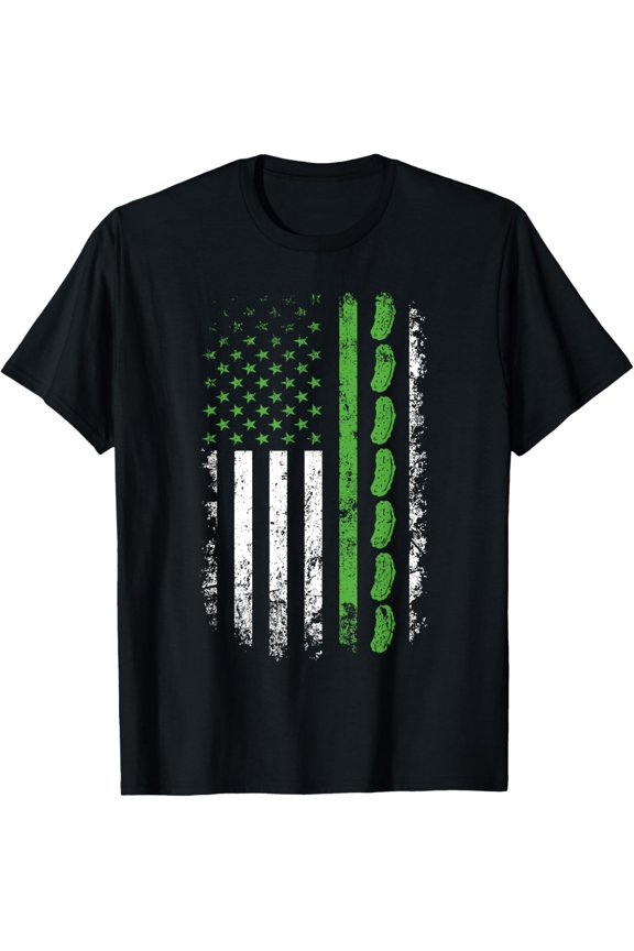 100% pure cotton for both men and womenPickle Cucumber US American Flag For Pickle Lovers Men Women T-Shirt