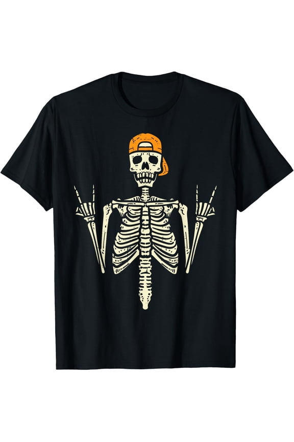 100% pure cotton for both men and womenRocker Skeleton Cap Skater Cool Halloween Punk Rock Men Boys T-Shirt