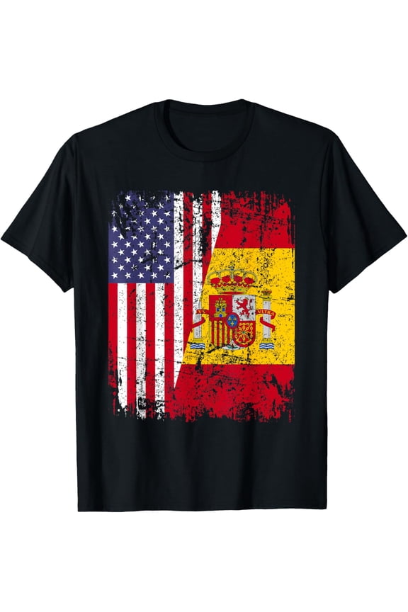 100% pure cotton for both men and womenSPANISH ROOTS | Half American Flag | USA SPAIN FLAG T-Shirt