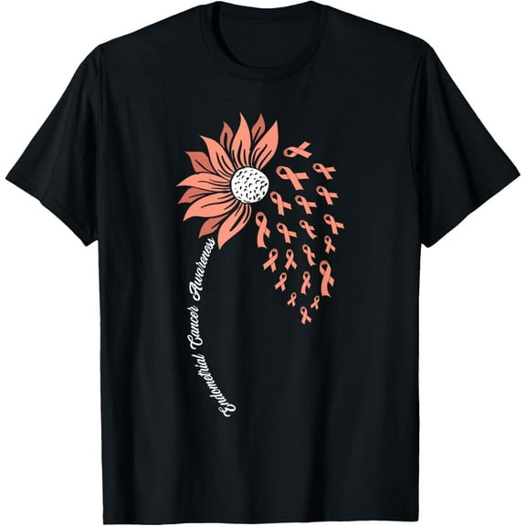 100% pure cotton for both men and womenSunflower Peach Ribbon Support Endometrial Cancer Awareness T-Shirt