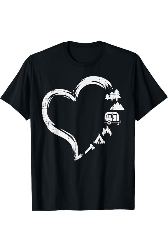100% pure cotton for both men and womenTrees RV Van Campfire Tent Heart Cute Love Camping Camper T-Shirt