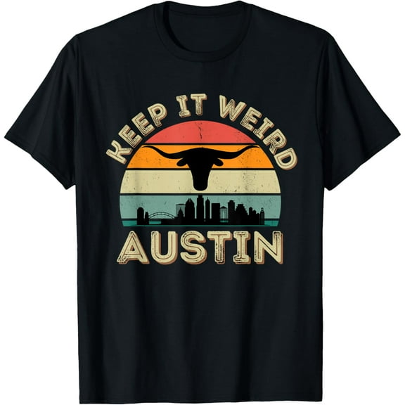 100% pure cotton for both men and womenVintage Austin, Texas Keep It Weird Longhorn Sunset Gift T-Shirt