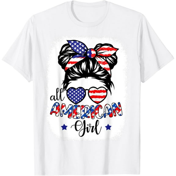 100% pure cotton short-sleeved men and womenAll American Girl Shirt USA Flag 4th July Women Kids Patriot T-Shirt