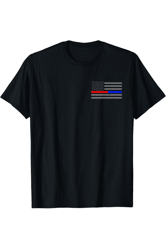 100% pure cotton short-sleeved men and womenFirefighter Police Flag Thin Red Blue Line T-Shirt