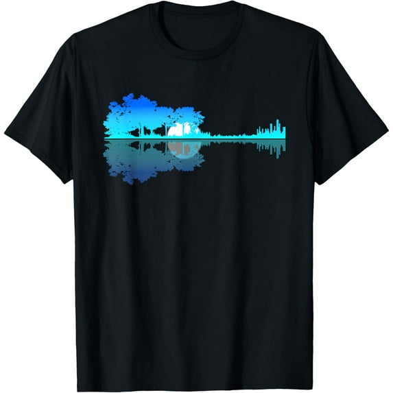 100% pure cotton short-sleeved men and womenGuitar Lake Shadow Love Guitar Musician T-Shirt