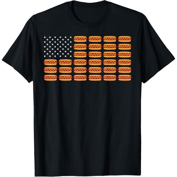 100% pure cotton short-sleeved men and womenHOT DOG 4th Of July American Flag Gift Patriotic Hotdog T-Shirt