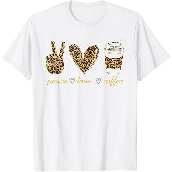 100% pure cotton short-sleeved men and womenLeopard Peace Love Coffee Lovers Hippie Gifts T-Shirt
