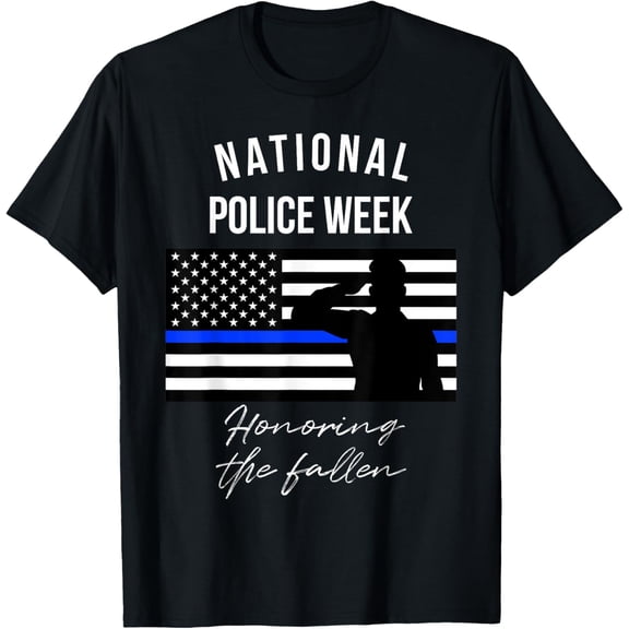100% pure cotton short-sleeved men and womenNational Police Week Shirt USA Flag Thin Blue Line T Shirt T-Shirt