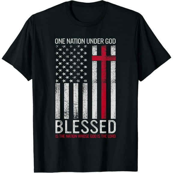 100% pure cotton short-sleeved men and womenOne Nation Under God Jesus Blessed American Flag 4th Of July T-Shirt