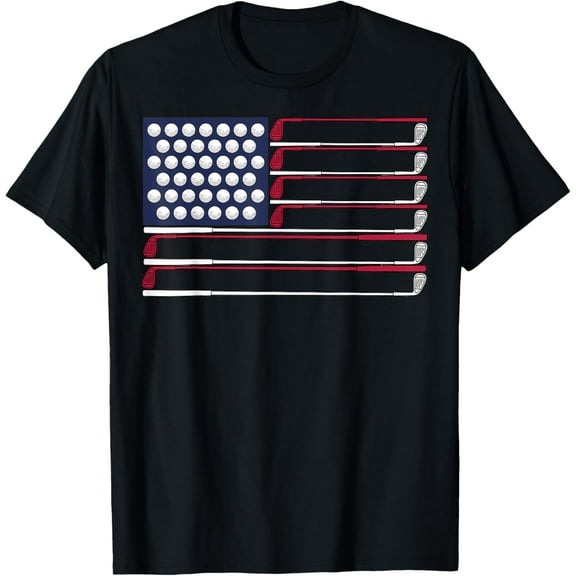 100% pure cotton short-sleeved men and womenPatriotic Golf American 4th of July Golf Clubs American Flag T-Shirt