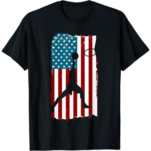 100% pure cotton short-sleeved men and womenUS American Flag Basketball Patriotic Athlete Print For Boys T-Shirt