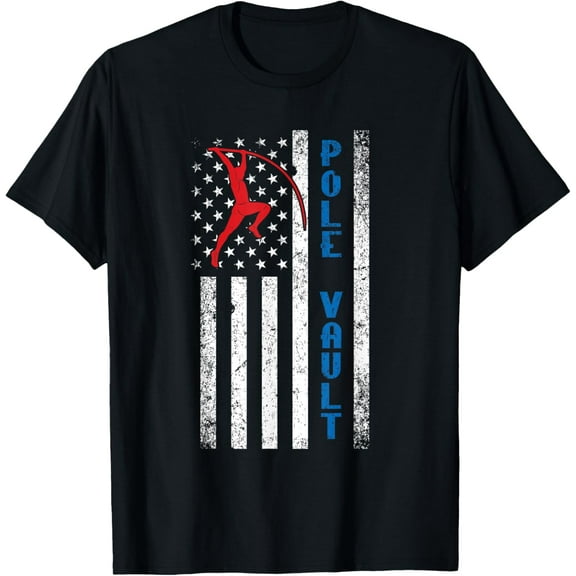 100% pure cotton short-sleeved men and womenUS Pole Vaulter American Pole Vault Flag United States T-Shirt