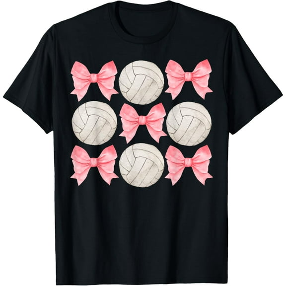 100% pure cotton short-sleeved men and womenVolleyball Mom Sister Tween Teen Girl Girly Pink Bow Preppy T-Shirt