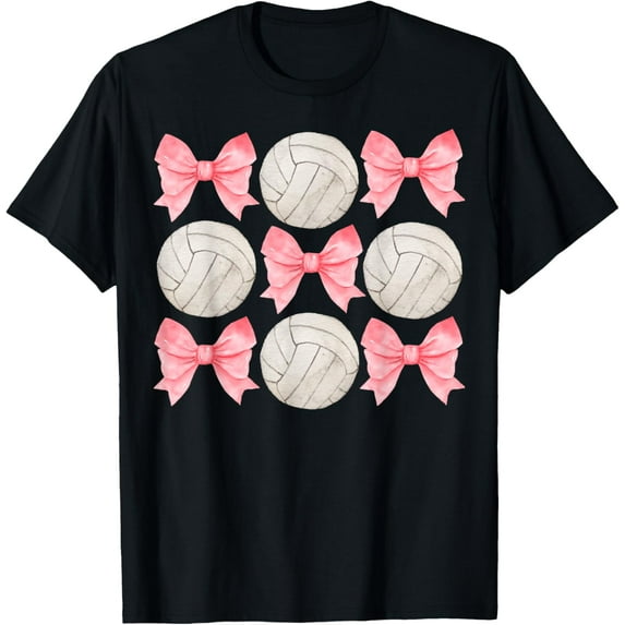 100% pure cotton short-sleeved men and womenVolleyball Mom Sister Tween Teen Girl Girly Pink Bow Preppy T-Shirt