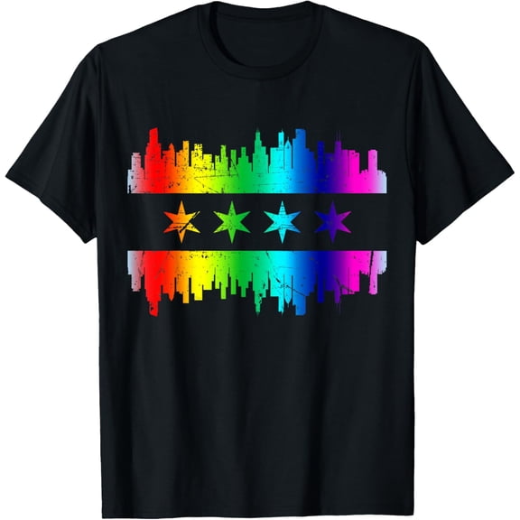 100% pure cotton short-sleeved shirts for both men and womenChicago Flag Skyline LGBT Gay Pride Parade T-Shirt T-Shirt