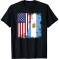 thumbnail image 1 of 100% pure cotton short-sleeved shirts for both men and womenHalf Argentinian Flag | Vintage Argentina USA Gift T-Shirt, 1 of 6