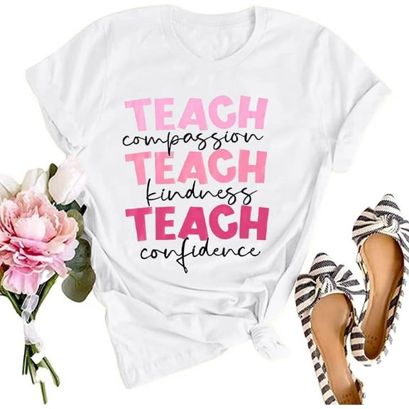 100% pure cotton women's short-sleeved shirtTeacher Shirt Women: Teach Tshirt Cute Teacher Life T-Shirt Last Day of School Tee Kindness Vacation Tops