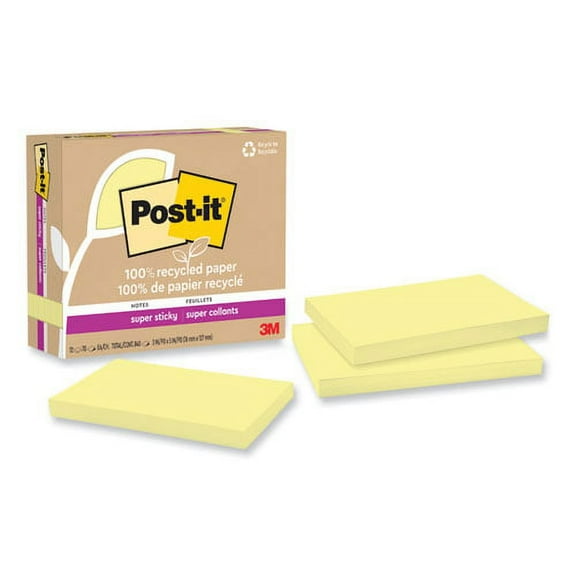100% recycled paper super sticky notes, ruled, 4" x 4", wanderlust pastels, 70 sheets/pad, 3 pads/pack | Bundle of 2 Packs