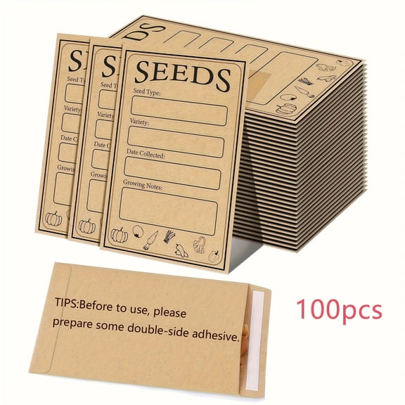 50/100 seed storage envelopes - reusable self-sealing Kraft paper seeds for seed storage, Christmas gift ideas, garden seed dispenser, sturdy construction