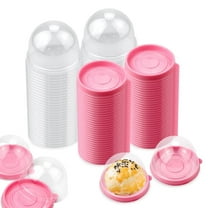 100 set 2.75x2.75x2 inch Clear Plastic Mini Cupcake Boxes Muffin Pod Dome Muffin Single Container Box Wedding Birthday Gifts Supplies for Cheese Pastry Dessert Mooncake (Round, Pink)