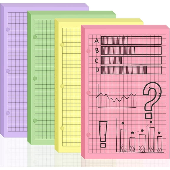 100 sheet Half Letter Graph Paper Refill 3 Hole Punch 5-1/2 x 8-1/2 College Ruled Grid Paper Pad Math Graph Paper Pad Colored Mini Binder Paper Planner Inserts Fits 3 Ring Binders For Office