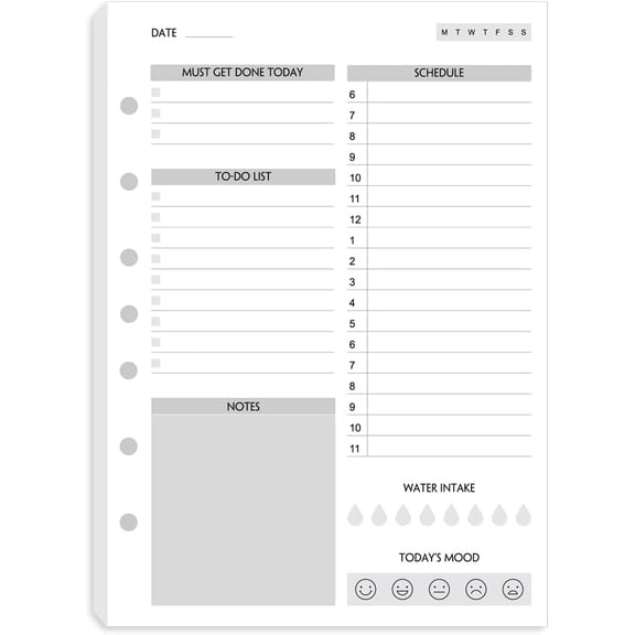(100 sheets) daily to-do list paper, undated, suitable for 3-hole mini binder, daily planning, daily priorities, notes, 7-hole punched, 5.5 inches x 8.5 inches