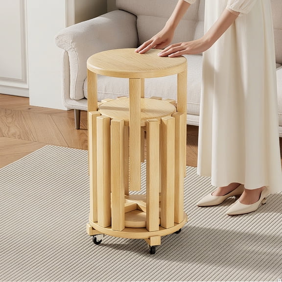 100% solid wood stackable stools set of 4, wooden stools, 18-inch stools, stacking stools, nesting tables, sturdy and durable, no installation required, top stackable round side table