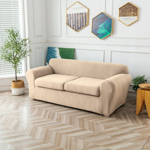 100%wateproof Stretch Couch Covers - Piece Loveseat Cover Set with 2 Cushion Covers - Washable, Soft Slipcover for Living Room(Beige)