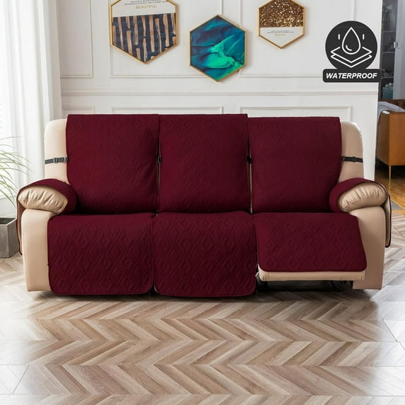 100% waterproof three seater recliner cover, anti slip recliner cover with pocket, machine washable and hand washable, suitable for pets and children to play with, placed in the living room
