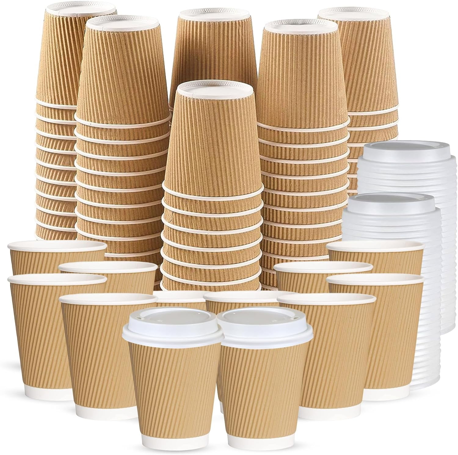 100 x 12oz Disposable Coffee Cups with Lids Takeaway Paper Cups for