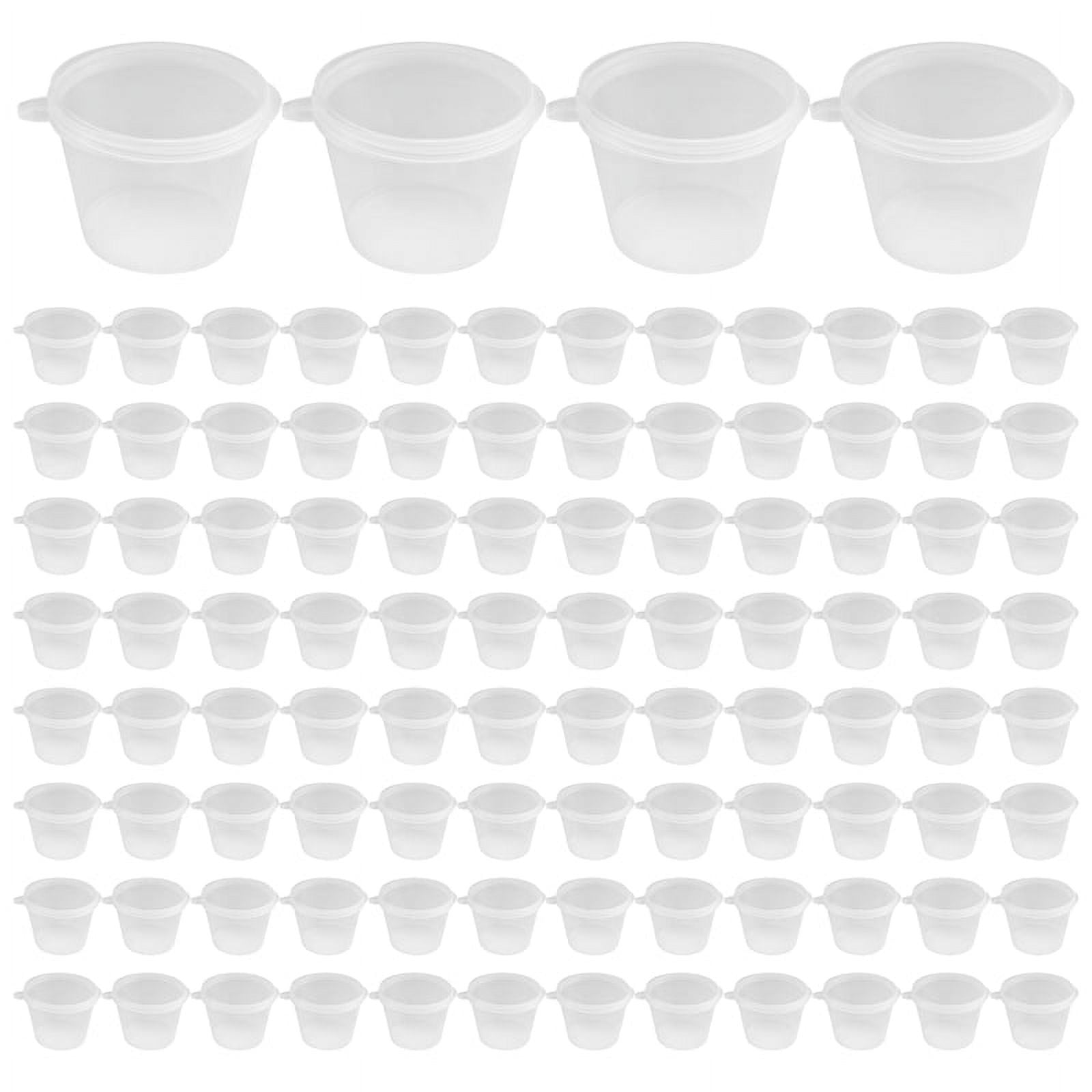100 x 1Oz Round Food Container Pots with Lids,Hinged Sauce Pots