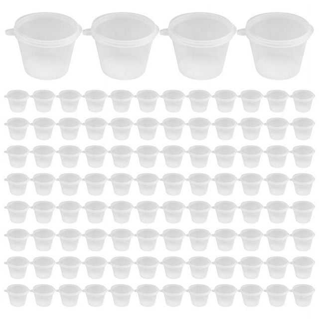 100 x 1Oz Round Food Container Pots with Lids,Hinged Sauce Pots