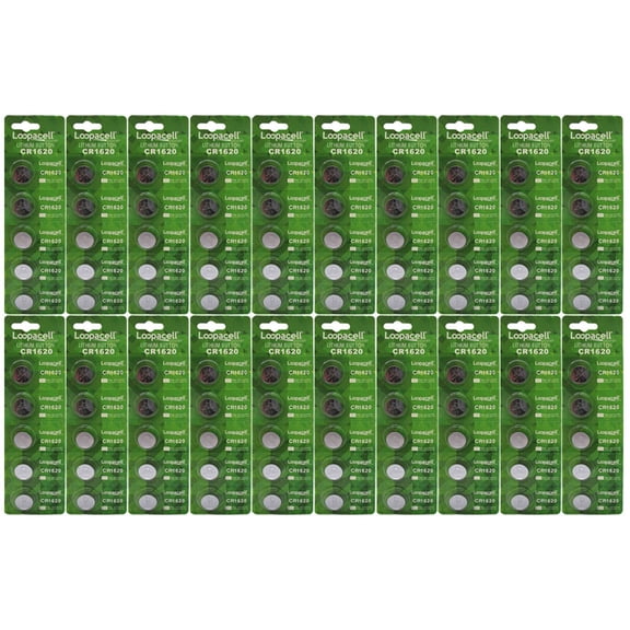 100 x Loopacell Lithium Battery CR1620 1620 Button Cells, 20 x Packs of 5 Batteries