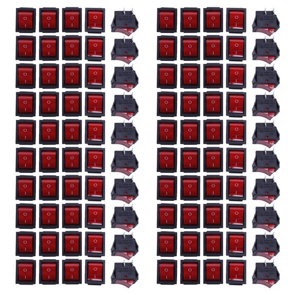 100 x Red Illuminated Light On/Off DPST Boat Rocker Switch 16A/250V 20A/125V AC