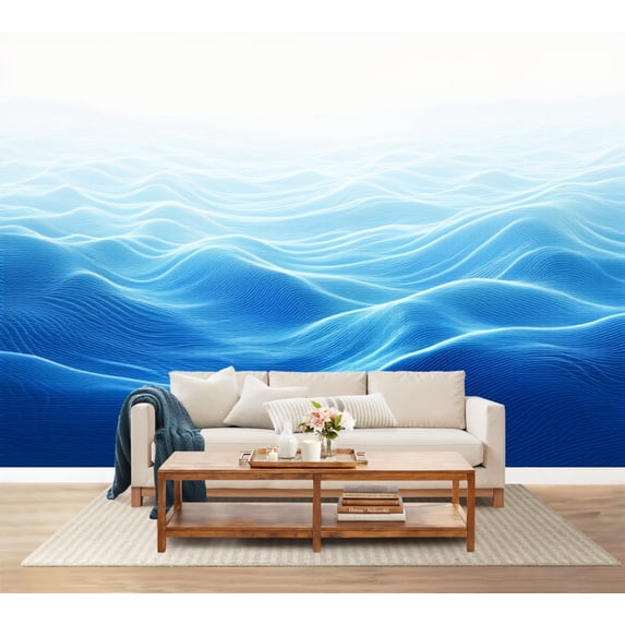 100"x144" Wall Mural Peel and Stick Wallpaper Abstract Blue Ocean Waves Flowing Lines Gradient Shades Wall Decor Self Adhesive Removable Wall Stickers for Bedroom Living Room