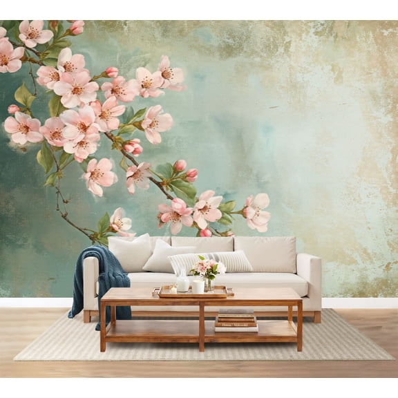100"x144" Wall Mural Peel and Stick Wallpaper Floral Flower Tree Modern Green Decorative Floral Branches Wall Decor Self Adhesive Removable Wall Stickers for Bedroom Living Room
