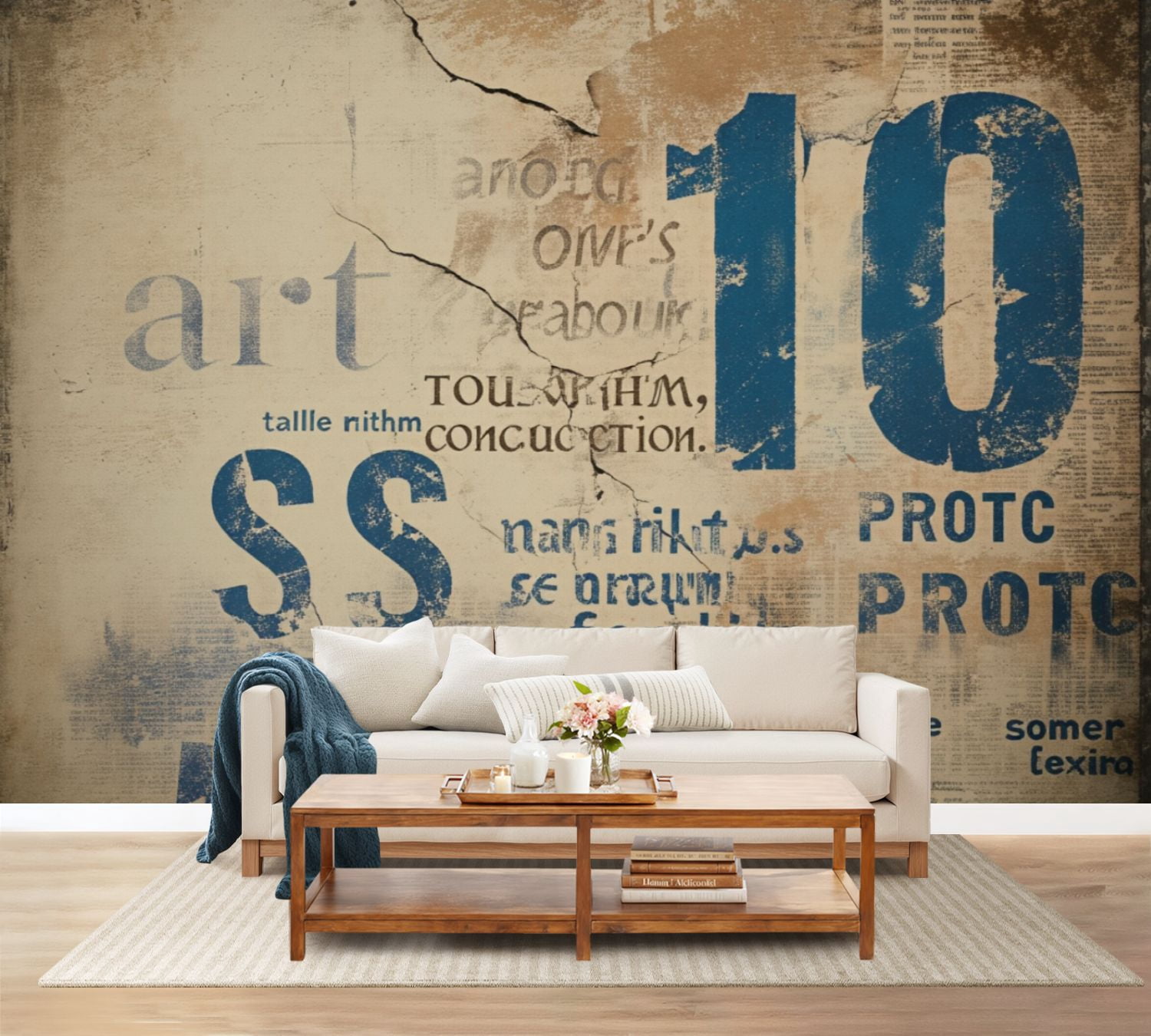 100"x144" Wall Mural Peel and Stick Wallpaper Grunge Textured Abstract Art Faded Typography Color Wash Wall Decor Self Adhesive Removable Wall Stickers for Bedroom Living Room