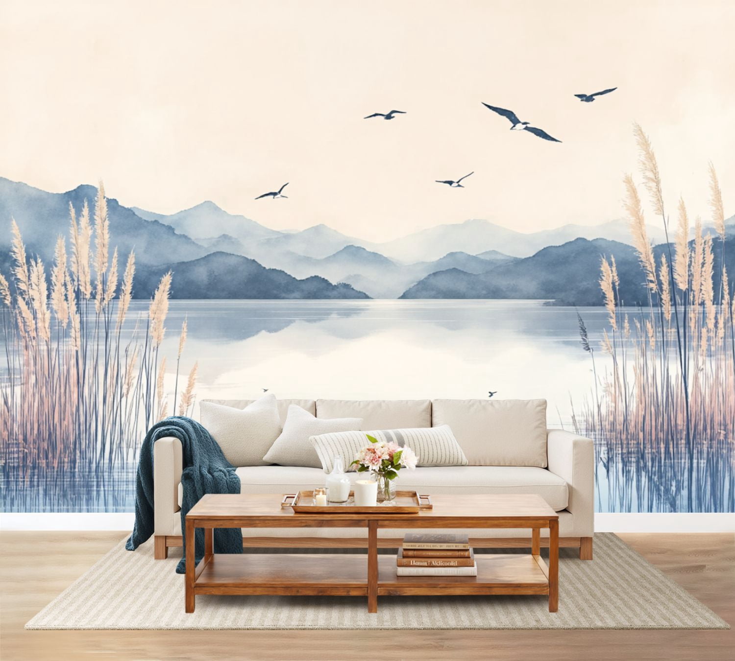 100"x144" Wall Mural Peel and Stick Wallpaper Mountain Peak Lake Wall ...