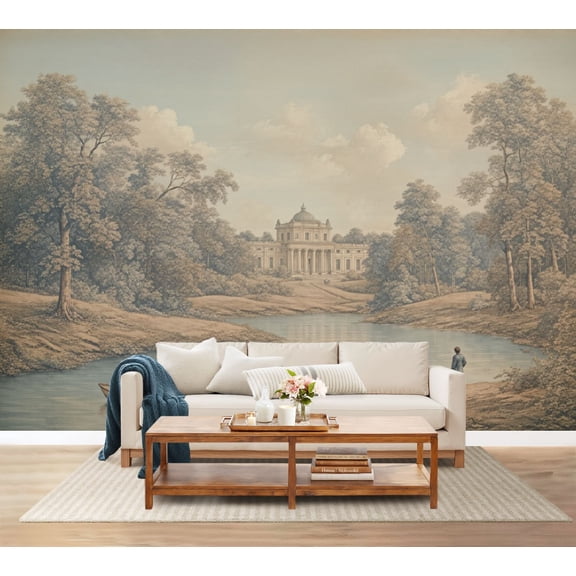 100"x144" Wall Mural Peel and Stick Wallpaper Pastoral River Landscape Classical Wall Decor Self Adhesive Removable Wall Stickers for Bedroom Living Room