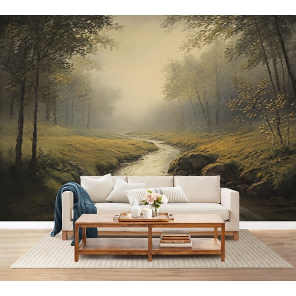 100"x144" Wall Mural Peel and Stick Wallpaper Forest Stream Landscape Sunlit Wall Decor Self Adhesive Removable Wall Stickers for Bedroom Living Room