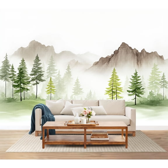 100"x144" Wall Mural Peel and Stick Wallpaper Serene Mountain Landscape Pine Wall Decor Self Adhesive Removable Wall Stickers for Bedroom Living Room