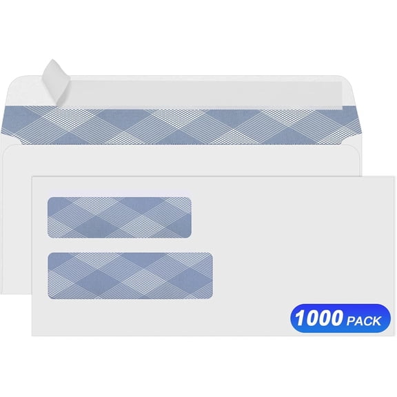 1000#10 Security Envelopes,  NO.10 Self-Seal Double Window Envelopes Designed for QuickBooks Invoices, Business Statements & Documents - Number 10 Size 4 1/8 Inch X 9 1/2 Inch - 24 LB