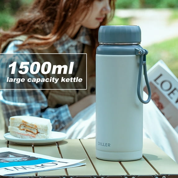 1000/1200/1500ml Water Bottle Leak-Proof Wide Mouth 304 Stainless Steel Large Capacity Tumbler Flask Mug for Sports